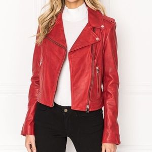 LaMarque Donna Leather Biker Jacket in Red
